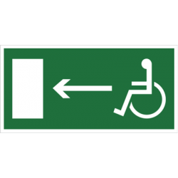 Znak Kierunek do wyjścia drogi ewakuacyjnej dla niepełnosprawnych w lewo / w prawo