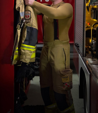 Koszulka bielizna z krótkim rękawem termoaktywna trudnopalna T-SHIRT z napisem STRAŻ GA WORK kolor Piaskowy	