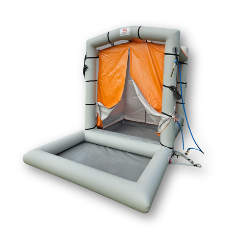 Kabina dekontaminacyjna KD1 PRO [2x2x2,5] z 4 punktowym systemem wodnym, odpływ fi25, słuchawka prysznicowa do systemu wodnego